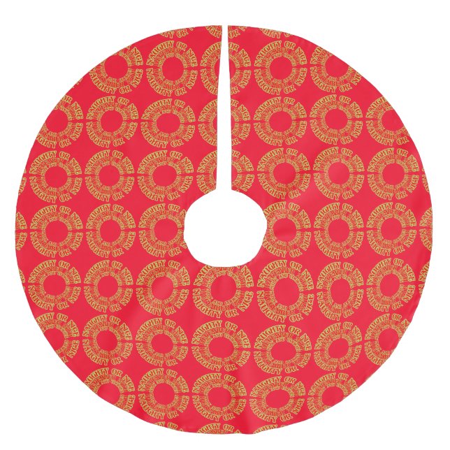 Naughty oder Nice Christmas Red Circles-Muster Polyester Weihnachtsbaumdecke (Vorderseite)