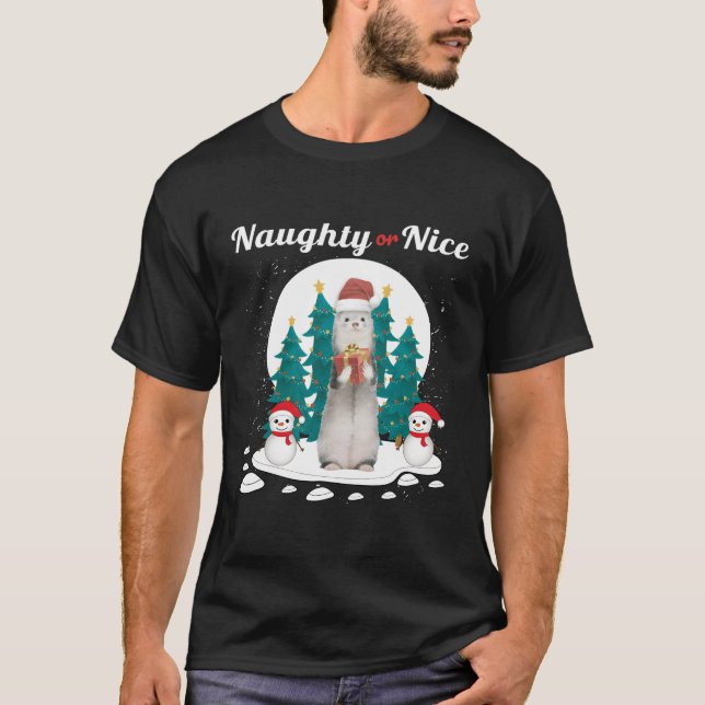 Naughty oder Nice Family Matching Ferret Xmas Gesc T-Shirt (Vorderseite)