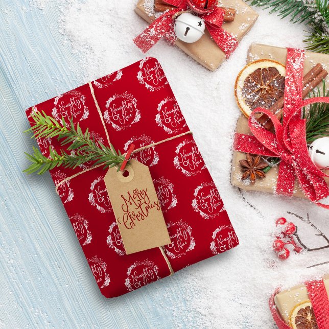 Naughty oder Nice Floral Sprior Muster Weihnachten Geschenkpapier (Von Creator hochgeladen)