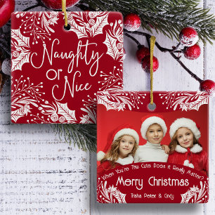 Naughty oder Nice Funny Five Foto Christmas Keramikornament