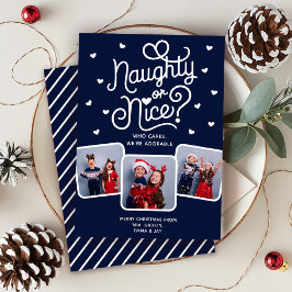 Naughty oder Nice Funny Niedlich Sibling Familie 3 Feiertagskarte