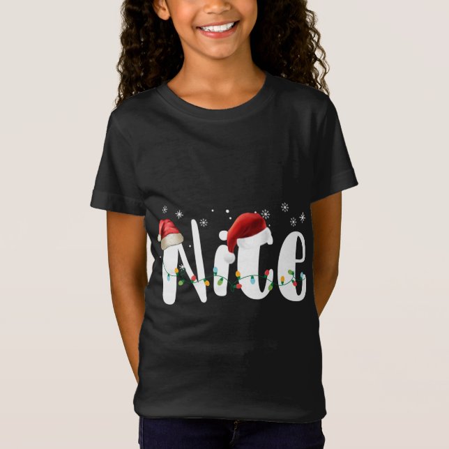 Naughty oder Nice Matching Weihnachtsleuchten Paar T-Shirt (Vorderseite)