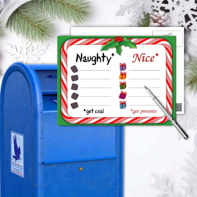 Naughty oder Nice Postcard Feiertagspostkarte (Naughty and Nice Postcard.
The Naughty get coal. Nice ones get presents. )