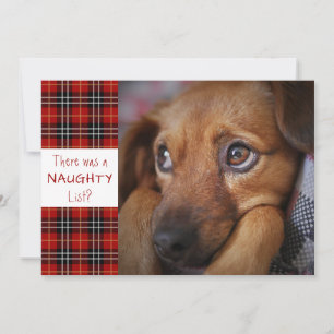 Naughty oder Nice Red Kariert Custom Gruß Feiertagskarte