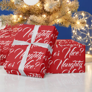 Naughty oder Nice rotes weißes, elegantes Drehbuch Geschenkpapier