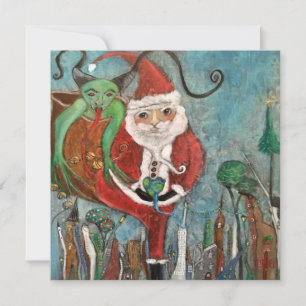 Naughty oder Nice Santa and Krampi Art Holiday Car Feiertagskarte