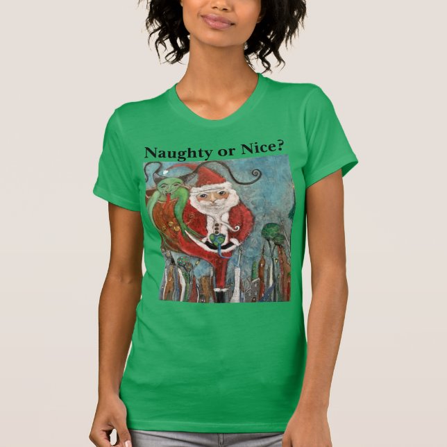 Naughty oder Nice Santa and Krampus Art T - Shirt (Vorderseite)