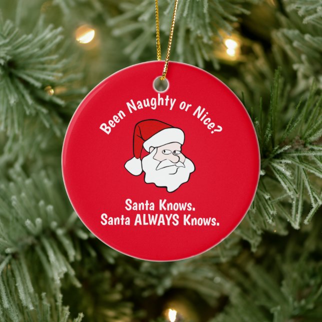 Naughty oder Nice Santa Red Keramik Ornament (Baum)