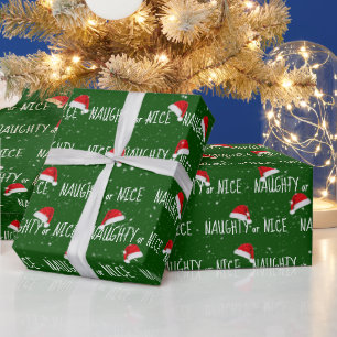 NAUGHTY- oder NICE-Text mit Weihnachtsmannmützen Geschenkpapier
