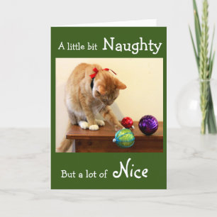 Naughty Orange Tabby mit Weihnachtsschmuck Karte