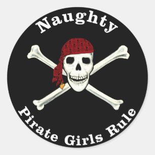 Naughty Pirate Girls Rule! Runder Aufkleber