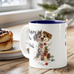 Naughty Puppy Santa Checklist Blue Zweifarbige Tasse