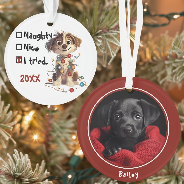 Naughty Puppy Santa Checklist Red Ornament (Von Creator hochgeladen)