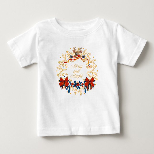 Naughty Rentier Christmas Peking Dark Blue Gold Baby T-shirt (Vorderseite)