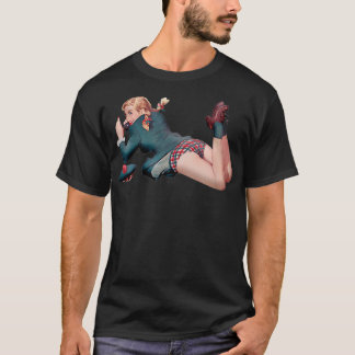 Naughty Retro Vintages Button Up Girl Kicken ihre  T-Shirt
