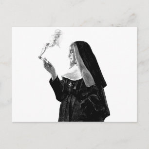 Naughty Smoking Nun Postkarte