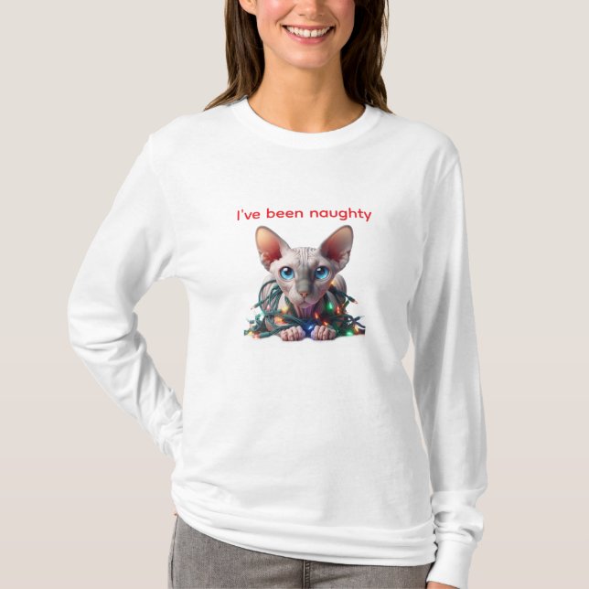 Naughty Sphynx Cat Christmas T-Shirt (Vorderseite)
