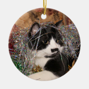 Naughty tuxedo kitty Weihnachten Keramikornament
