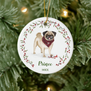 Naughty Watercolor Mops Dog Foto Memory Keramik Ornament