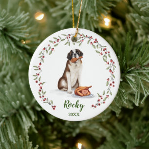 Naughty Watercolor St Bernard Dog Foto Gedächtnis Keramik Ornament