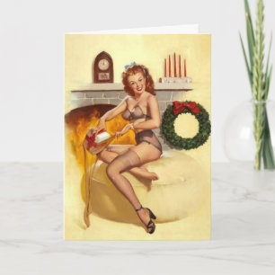 Naughty Weihnachts-Stocker Pin-Up Grußkarte Feiertagskarte