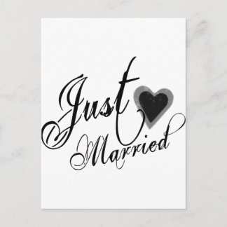 Naughy Grunge Script - Just Married Heart Black Ankündigungspostkarte