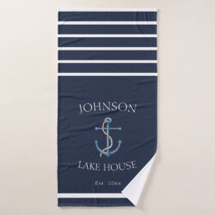 Nausea Blue White Family Name Lake House Badehandtuch