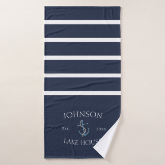 Nausea Blue White Family Name Lake House Badehandtuch