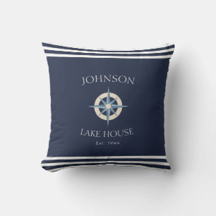 Nausea Blue White Family Name Lake House Kissen