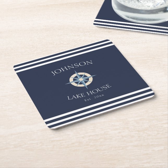 Nausea Blue White Family Name Lake House Rechteckiger Pappuntersetzer (angewinkelt)