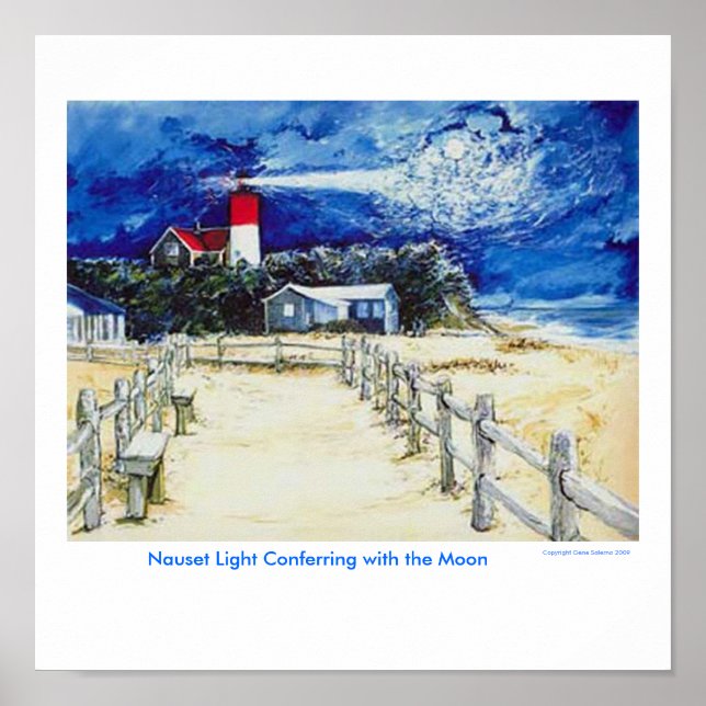 Nauset Light Conferring mit dem Mond Poster (Vorne)