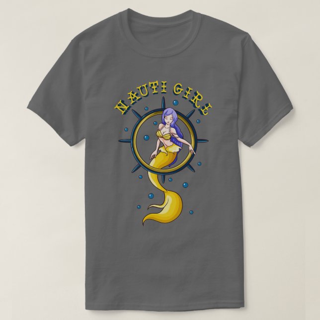 Nauti Girl Naughty Mermaid Nautical Pub T-Shirt (Design vorne)