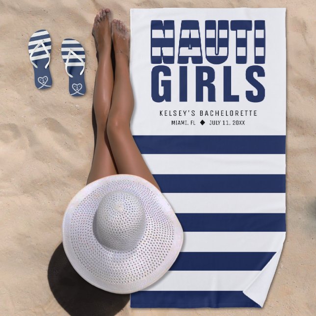 Nauti Girls Striped Nautic Junggeselinnen-Abschied Strandtuch (Nauti Girls Striped Nautical Bachelorette Party Beach Towel
)