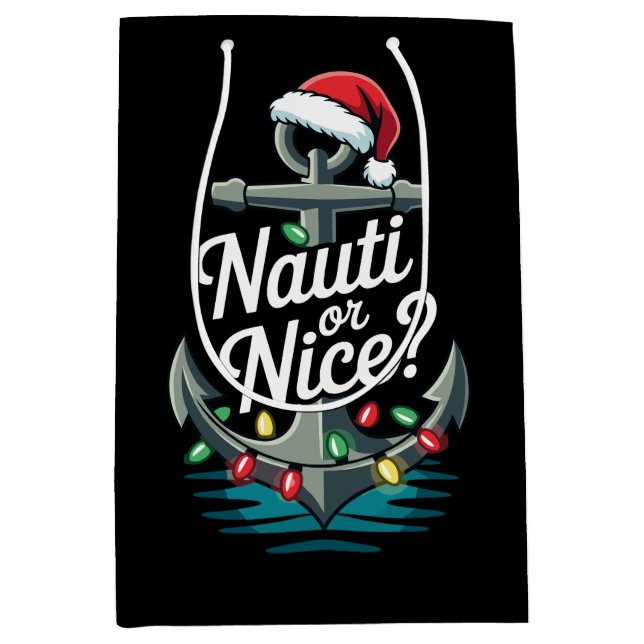 Nauti oder nette Weihnachts-Anker-Santa-Hut-Lichte Mittlere Geschenktüte (Vorderseite)
