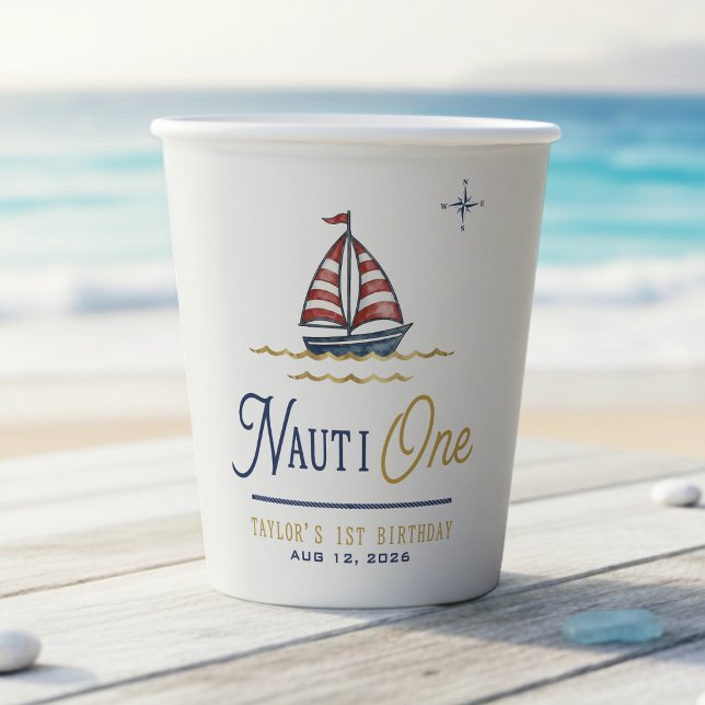 Nauti One Segelboot 1. Geburtstagsfeier Pappbecher (Von Creator hochgeladen)