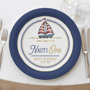 Nauti One Segelboot 1. Geburtstagsfeier Pappteller