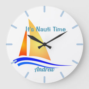 Nauti Thoughts Nautical Sailboat Große Wanduhr