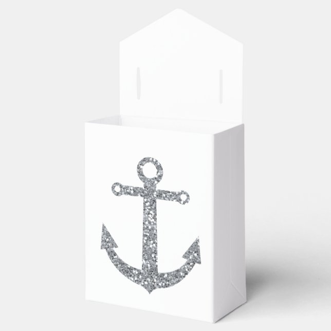 Nautial Anchor Silver Gliter Gastgeschenk Hochzeit Geschenkschachtel (Geöffnet)