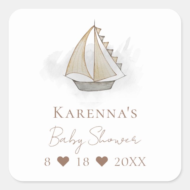 Nautic Adventure White Baby Shower Umschlag Aufkle Quadratischer Aufkleber (Vorderseite)