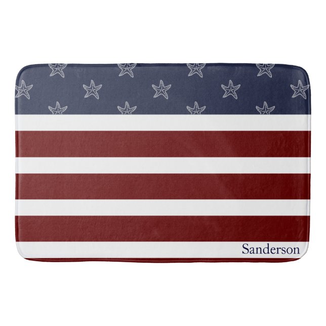 Nautic American Flag Red White Blue Starfish Teppi Badematte (Vorderseite)