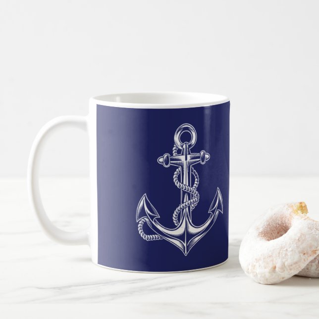 Nautic Anchor and Rope Blue Kaffeetasse (Mit Donut)