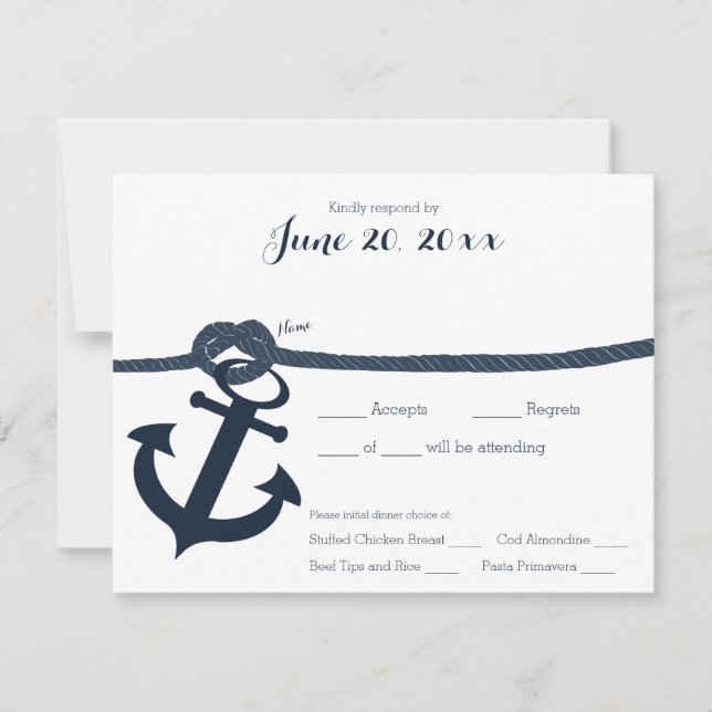 Nautic Anchor and Rope Response Dark RSVP Karte (Vorderseite)