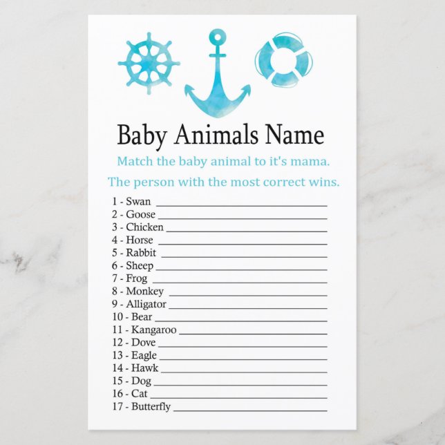 Nautic Anchor Baby Animals Name Game (Vorderseite)