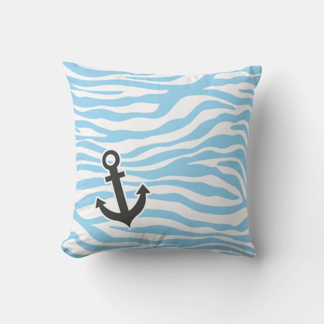 Nautic Anchor; Baby Blue Zebra Animal Print Kissen (Vorderseite)