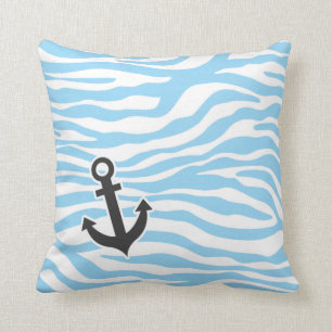 Nautic Anchor; Baby Blue Zebra Animal Print Kissen