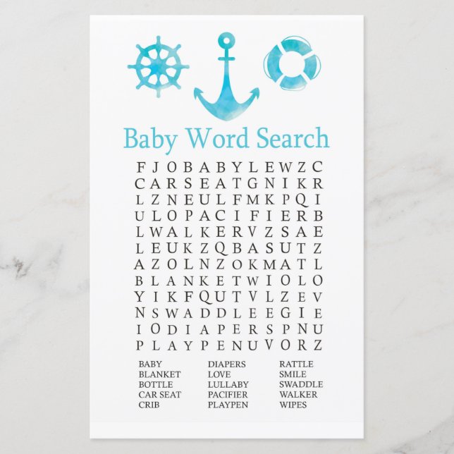 Nautic Anchor Baby Shooter Word Search Game (Vorderseite)
