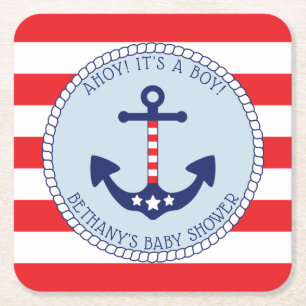 Nautic Anchor Baby Shower Boy Patriotic Rechteckiger Pappuntersetzer