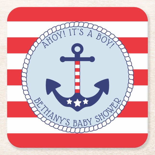 Nautic Anchor Baby Shower Boy Patriotic Rechteckiger Pappuntersetzer (Vorderseite)