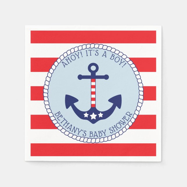 Nautic Anchor Baby Shower Boy Patriotic Serviette (Vorderseite)