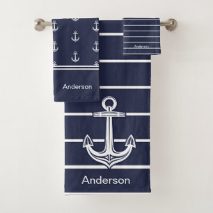Nautic Anchor Bad Ocean Navy Blau Badhandtuch Set